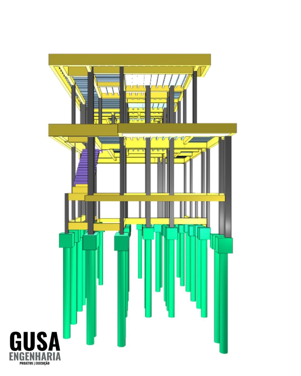 Modelo estrutural da casa em perspectiva